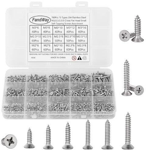 760 Piezas Tornillos Roscachapas de Cabeza Redonda,M2 M2,3 M2,5 M3 Tornillos Para Madera,Tornillos Autorroscantes Alomada de Acero Inox 304,Cruzada Tornillos Autoperforantes Para Aluminio Plástico.