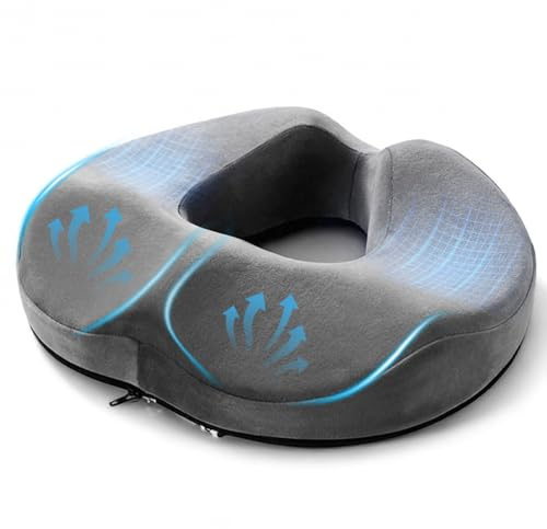 CEWROM Cuscino ergonomico in memory foam, per emorroidi, allevia la pressione seduti a lungo, cuscino ad anelli per sedie da ufficio, sedie a rotelle e casa, grigio