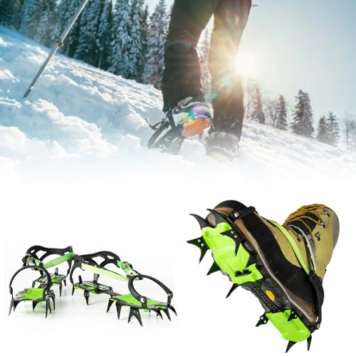 BRS-S1A 14 Tooth Crampons Ice Cleats for Hiking Walking Mountaineering Adjustable Anti Slip Traction Spikes for Snow Ice Glacier Compatible with Boots Trainers UK Size 3 to 11.5