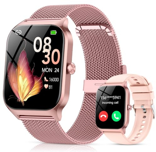 Smart Watch for Women, 120+ Sport Modes, 1.85HD Fitness Watch with Bluetooth Calls/Messages, 24/7 Heart Rate/Sleep/SpO2 Monitor, IP68 Waterproof Fitness Tracker, Smartwatch for iOS/Android Rose Pink