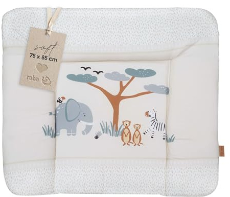 roba Wickelauflage Savanna Friends - 85 x 75 cm - Wickelunterlage für Babys PU-beschichtet - Abwischbar & pflegeleicht - Elefant, Zebra, Erdmännchen & Co. - Beige