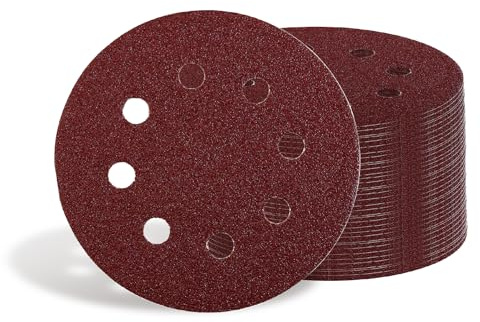 Einhell 100 disques abrasifs, Ø 125 mm, P40 | Oxyde d'aluminium | liant résine synthétique | dos auto-agrippant | 8 trous | alésage 10 mm | bois/métal