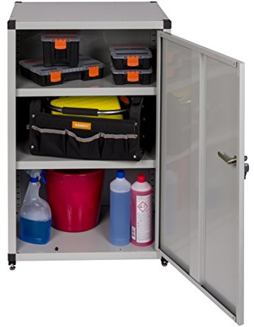 XL Metallschrank hellgrau, 2 höhenverstellbare Böden, 60 x 44 x 93 cm | Werkstatt- und Büroschrank aus pulverbeschichtetem Metall (RAL 7038), TÜV-geprüft, solide Konstruktion