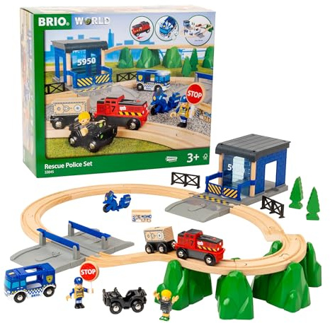BRIO World - Coffret Intervention de Police - Circuit de Train Enfant Miniature - Thème de la Police - Enfants à Partir de 3 Ans – 34 Pièces de Haute Qualité - 33845