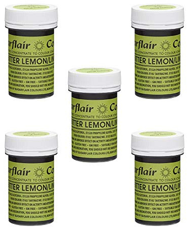 Sugarflair Spectral Bitter Lemon/Lime Food Colouring Paste, Highly Concentrated for Use with Sugar Pastes, Buttercream, Royal Icing or Cake Mix, Vibrant Colour Dye - 25g (Pack of 5)
