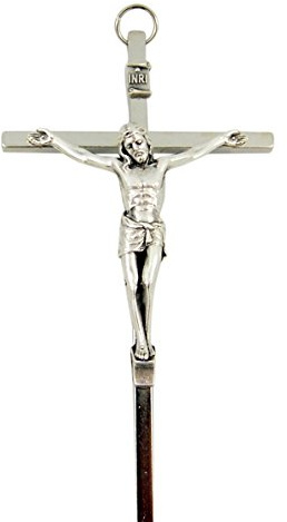 Catholic Crucifixes Silver Toned Metal Catholic Crucifix Pectoral Pendant or Wall Cross, 4 3/8 Inch