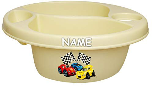 alles-meine.de GmbH Waschschüssel/Kinderwaschbecken - beige - Creme Auto - Rennwagen inkl. Name - Bieco - 3 Kammern - Baby - Putzeimer - Windeln Wickelschüssel - Windel Ba..
