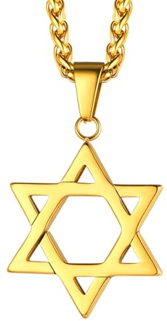 FaithHeart Jewish David Star Pendant Necklace, Gold Plated Jewelry the Seal of Solomon Talisman Tantrism Hexagram Neck Chains for Men