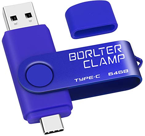 64GB Memoria USB Tipo C, BorlterClamp Doble Unidad Flash (USB C y USB-A 3.0), Type-C OTG Pendrive Memory Stick para Smartphones Android Samsung S10 S8, Huawei Honor, etc., Tableta y Laptop (Azul)
