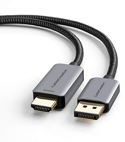 CableCreation aktives DP auf HDMI Kabel, HDR 4K@60Hz 2K@144Hz 1080p@144Hz, unidirektionales DisplayPort zu HDMI Kabel, DP 1.4 auf HDMI 2.0, geflochten, unterstützt Eyefinity Multi Display, Aluminium