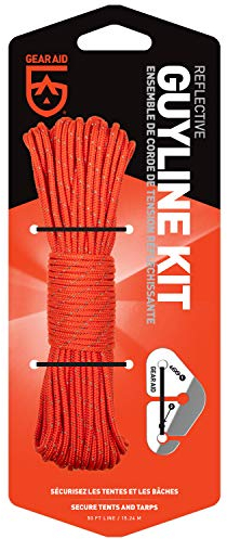 GEAR AID Reflective Guyline Kit with Line Tensioners for Tents and Tarps, 50 ft, Orange