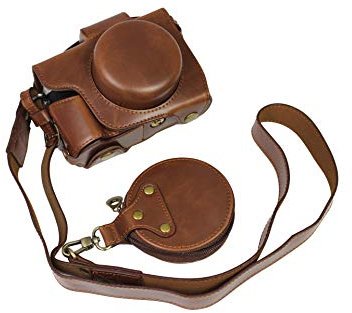 SundayZaZa Unten öffnende Version für Olympus OM-D E-M10 Mark IV Vollschutz PU-Leder-Kameratasche mit Schultergurt Dunkelbraun