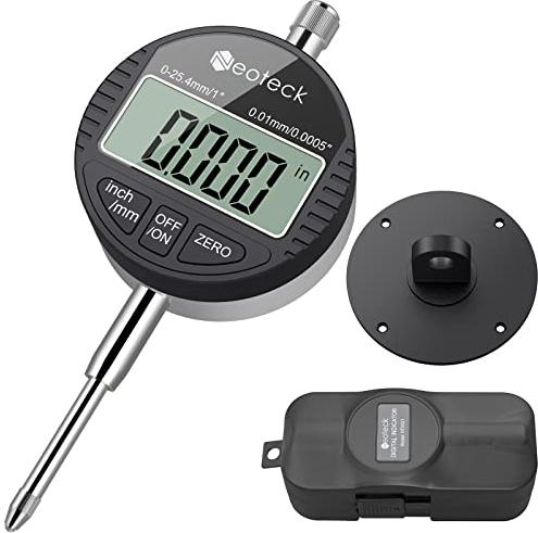 Neoteck Indicador Digital 0.01/0.0005'' 25.4mm Reloj Comparador Calibre Digital Medición del Dial Indicador de Sonda Digital Rango 0-25.4mm / 1'' Indicador de Prueba de Dial Indicador Electrónico