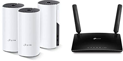 TP-Link Deco M4 Mesh WLAN Set (3er Pack), AC1200 Dual Band Router & Repeater (bis zu 370m², 6X Gigabit Ports) weiß & Archer MR600 AC1200 LTE Router Dualband 4G + Cat6-Gigabit-WLAN Router, schwarz