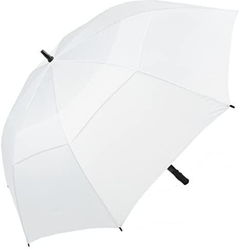 Falcone® stabiler XXL Fiberglas Automatik Regenschirm mit Ventilationsbezug - weiß