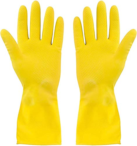 Matangi Plus (𝟑 𝐏𝐚𝐢𝐫𝐬) Medium Size Cleaning 𝐆𝐥𝐨𝐯𝐞𝐬 - Yellow Rubber Flock Lining | Household Cleaning, Washing Up Gloves -for Kitchen, Bathroom, Gardening