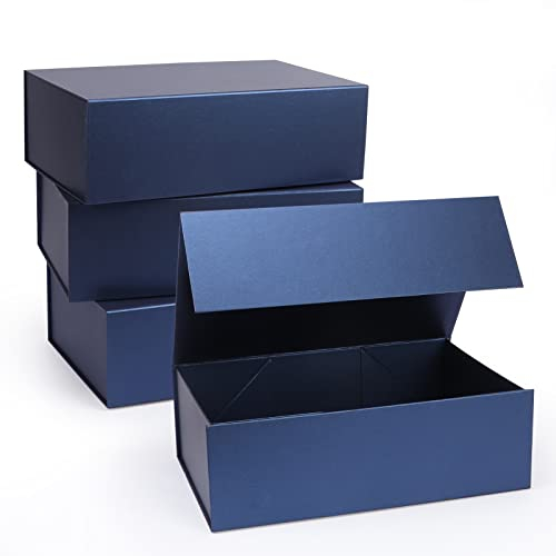 Giftgarden 4 Stück 30.5x20.3x10.2 cm blaue Geschenkboxen mit magnetischen Deckeln, große faltbare Geschenkbox Magnetbox für Geschenke, Weihnachten, Geburtstag, Hochzeit, Trauzeugen, Antragsbox