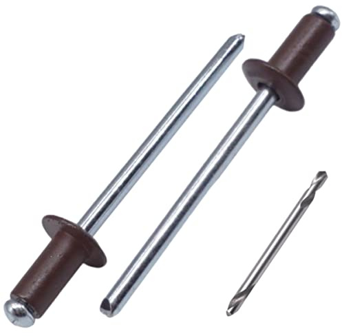 SKIR'CO (50 pcs) Painted Blind Rivets 4.0 x 10 mm, Aluminium Pop Rivets, Drill Bit Included (Chocolate Brown RAL 8017)