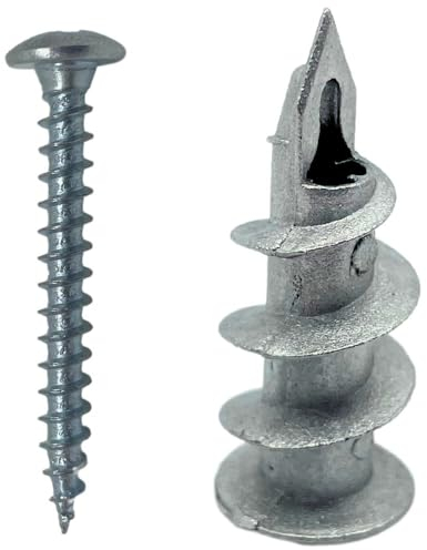 Tradeals Plasterboard Fixings with Screws Heavy Duty Metal Self-Drill Professional Quality Wall Zinc Alloy Anchor 32mm Stud (Pack of 20), Silver