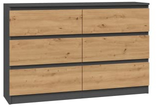 CDF Kommode Anthrazit Artisan mit 6 Schubladen 30 cm Tief Komodenschrank Komode für Wohnzimmer Schlafzimmer Schubladenschrank Malm Kommode viel Stauraum Geeignet Organizer Kleidung 120cm Breite Modern