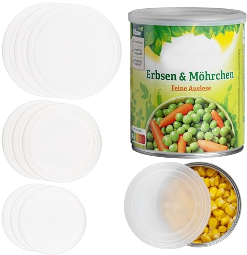AIKANJA Home | Lot de 12 couvercles pour boîtes de conserve, couvercles en 3 tailles différentes, couvercles universels en plastique transparent pour aliments/aliments pour animaux, boîtes de 400