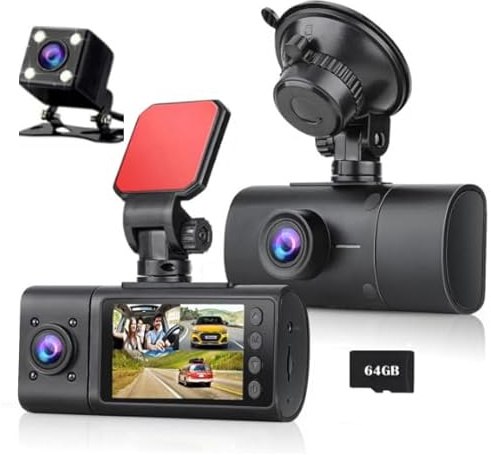 3 Channel Dash Cam Front and Rear Inside,Dash Cam pro 2025,Interior Car Camera,2.5K Single Front,Dash Camera for Cars with IR Night Vision,24Hr Parking Monitor 1S Recording,Free 64G Card