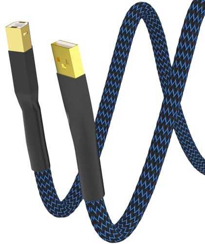 Monosaudio Câble USB Audiophile 4N OFC en cuivre pur 24 K plaqué or 24 carats - Câble audio A vers B - Transmission rapide HiFi - Pour DAC, imprimante, amplificateur, haut-parleur (1 m)