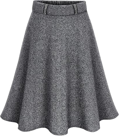 rismart Mujer Falda de Tweed Longitud Media Cintura Alta Línea A Elástico Casual Trabajo Faldas Gris,3XL