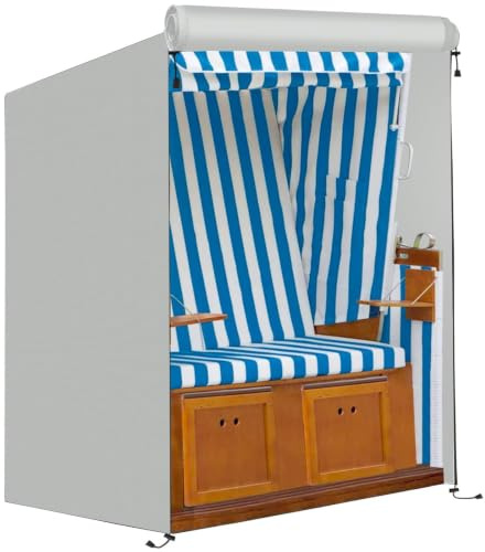 FINEW Strandkorb Schutzhülle Winterfest aus 600D Oxford Gewebe, 135x105x175/140cm Strandkorbhülle Wasserdicht, Strandkorbhüllen mit Reißverschluss, Reißfest und UV Beständig, Winddicht (Grau)
