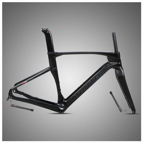 HIMALO Carbon Gravel Fahrrad Rahmensatz 700c Rennrad Rahmen 45/48/51/54cm Leichtgewicht Scheibenbremse Rahmenset Steckachse F12x100mm/R12x142mm Interne Verlegung (Color : Black, Size : 45CM)