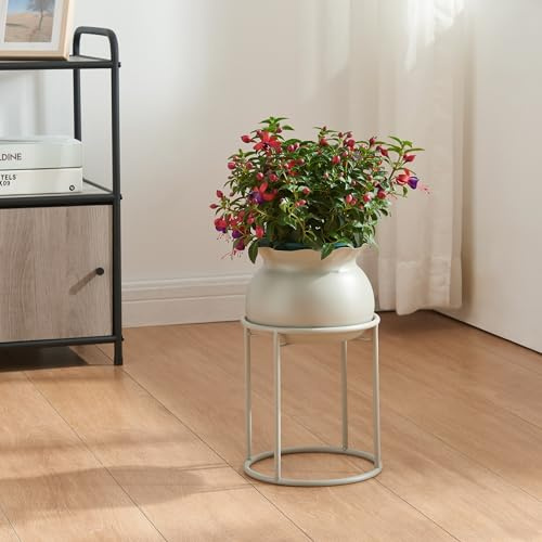 [en.casa] Soporte para Plantas Flores con 1 Macetero Extraíble Diseño Redondo Moderno Organizador de Macetas para Hogar y Oficina Portamacetas Metal 32xØ20 cm - Gris Claro