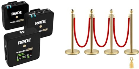 RØDE Wireless GO II Ultrakompaktes Kabelloses Zweikanal-Mikrofonsystem & VEVOR Edelstahl Absperrpfosten Seil Abgrenzungsständer