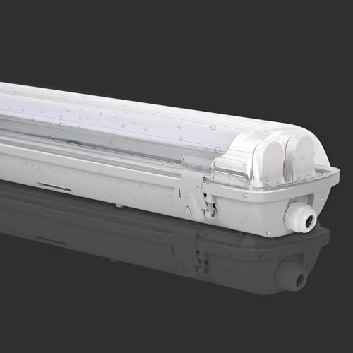 Fiqops Feuchtraumleuchte LED 150cm 2 X 24W 4800lm Wannenleuchte Kaltlweiß 6500K IP65 Wasserfest Feuchtraumlampe Doppelt T8 LED Röhre,Röhrenlampe Werkstattlampe für Garage Keller Büro