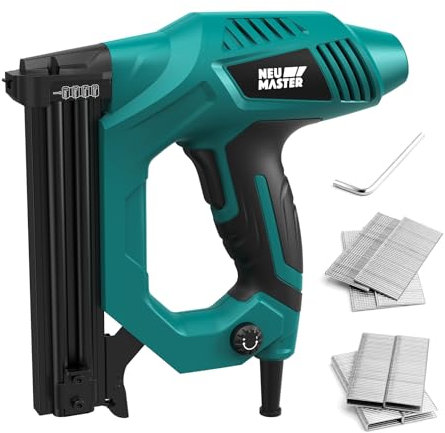 NEU MASTER Electric Nail Gun/Staple Gun,Brad Nailer for Upholstery, Carpentry & Woodworking Projects, Staples 300pcs & Nails 100pcs Included,Uses 18G Nails and Type90 Staples