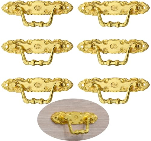 Molyorch 6 Stück Zink Legierung Antik Schrankgriffe, Alte Tür Schrank Knöpfe, Bronze Farbe Möbelgriff, für Kommode, Schublade, Möbel DIY Dekoration（Golden）