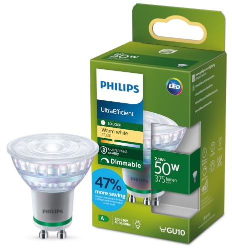 Philips LEDClassic UltraEffizient 50W GU10, dimmbar, klares Glas, Klar