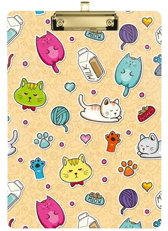 Niedliche Cartoon-Katzen-Klemmbrett-Clip, A4-Größe, 31,8 x 22,9 cm, Metall-Klemmbretter mit niedrigem Profil-Clip für LKW-Fahrer, Klassenzimmer