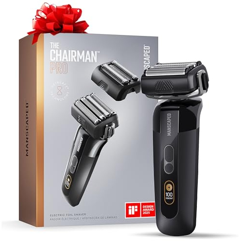 MANSCAPED® The Chairman™ PRO Elektrorasierer, Rasierapparat mit zwei auswechselbaren SkinSafe® Aufsätzen, Rasierer Herren mit 4 Rasierelementen und Stoppeltrimmer, Akkubetrieben, Mit Einschaltsperre