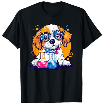 Adorable Puppy With Glasses And Chemistry Beakers T-Shirt