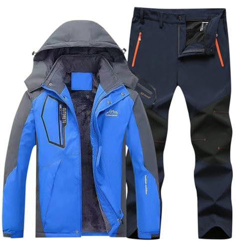 Generisch Skianzug Herren 2 Teilig, Skianzug Herren 2 Teilig Winter Skibekleidung Winddicht mit Kapuzen Tracksuit Jacke und Hosen Schneeanzug Warme Skijacke Wasserdicht Schneemantel