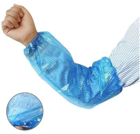 QIRUIRED 300 Pcs Disposable Over Sleeves to Cover Arms Blue Waterproof Arm Protection Sleeves with Elastic Ends Forearm Protector Oversleeves for Cleaning Painting
