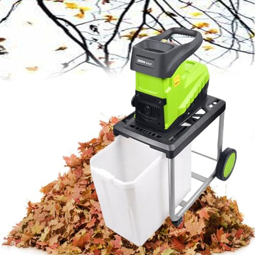 Picadora de Ramas Extraíble de 45 Mm, Trituradora de Ramas Eléctrica Multifuncional 2800W 5000r/min, Corte Directo de 45 Mm, con Caja Recolectora de 60 L, con Ruedas y Perilla de Bloqueo de Seguridad