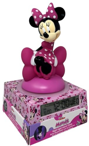 Lampada 3D con sveglia Minnie Disney luce notturna a led da comodino personaggio tridimensionale con sveglia digitale integrata