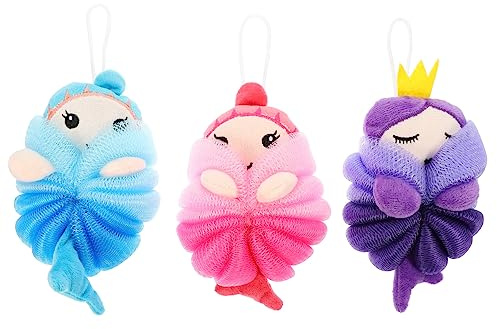 IWOWHERO Esponjas Exfoliantes Cuerda para Colgar 3 Bolas de Baño Infantiles Forma de Animales de Pe Seguras y Fáciles de Usar para Niños Ideales para Baño y Ducha
