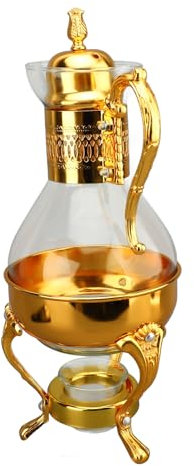 Ensemble de Cafetière en Verre Vintage, 14 X 6,5 X 5,7 Pouces, Pichet à Eau Chauffant avec Couvercle, Bouilloire à thé Arabe, Poignée Ergonomique pour la Maison et le Bureau,
