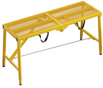 Plataforma de andamio ajustable para decoración del hogar con pines de 59 x 11.8 pulgadas, andamio plegable para proyectos de bricolaje, andamio amarillo de 71 pulgadas de largo x 15.8 pulgadas de