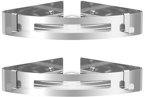 MOERES Étagères de douche en acier inoxydable, étagères de placement triangulaires, secteurs, accessoires de salle de bains, convient pour la cuisine, salle de bains, set de 2(Blanc argenté)