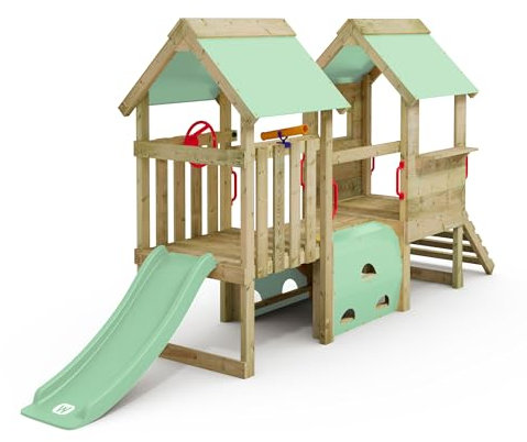 Wickey My First Playground 2 Kleinkind Spielturm, Klettergerüst, Garten Spielgerät für Kinder aus impregniertem Massivholz mit Rutsche und Plane (Pastellgrün 2)