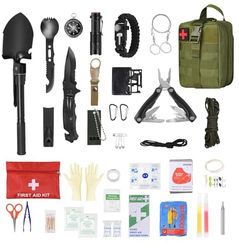 Kit de Survie d'urgence en Plein air, 38 en 1 avec Kit de Premiers Secours, Bracelet de Survie, Pince Pliante, Voyage pour Le Camping, Le bushcraft, la randonnée, L'Aventure