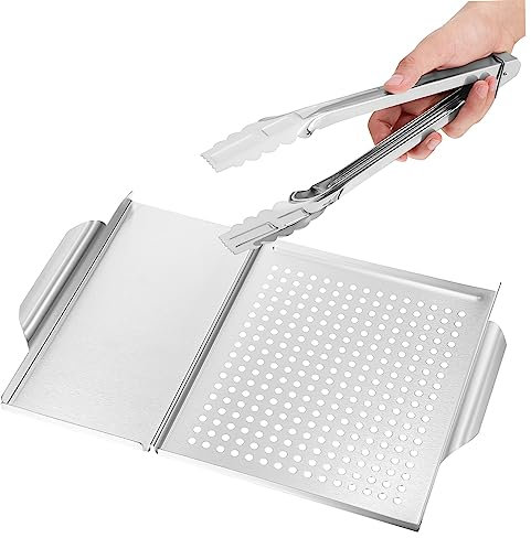 LIFKOME 1Set Vassoio per Barbecue Acciaio Inossidabile con Pinza per Alimenti da Vassoio per Pinza per Cucinare per Carne Verdure e Design